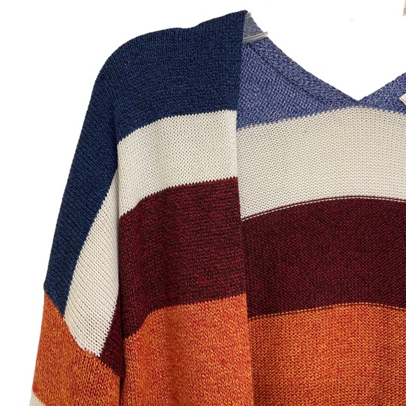 ECOWISH Color Block Stripe Brush Knit Open Cardigan Rainbow Orange Blue Medium - Picture 4 of 7
